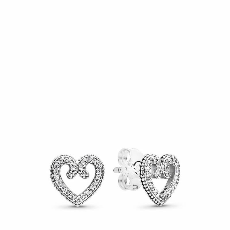 Pandora Heart Swirls Stud Earrings Outlet NZ, Sterling Silver (619530-ZQG)